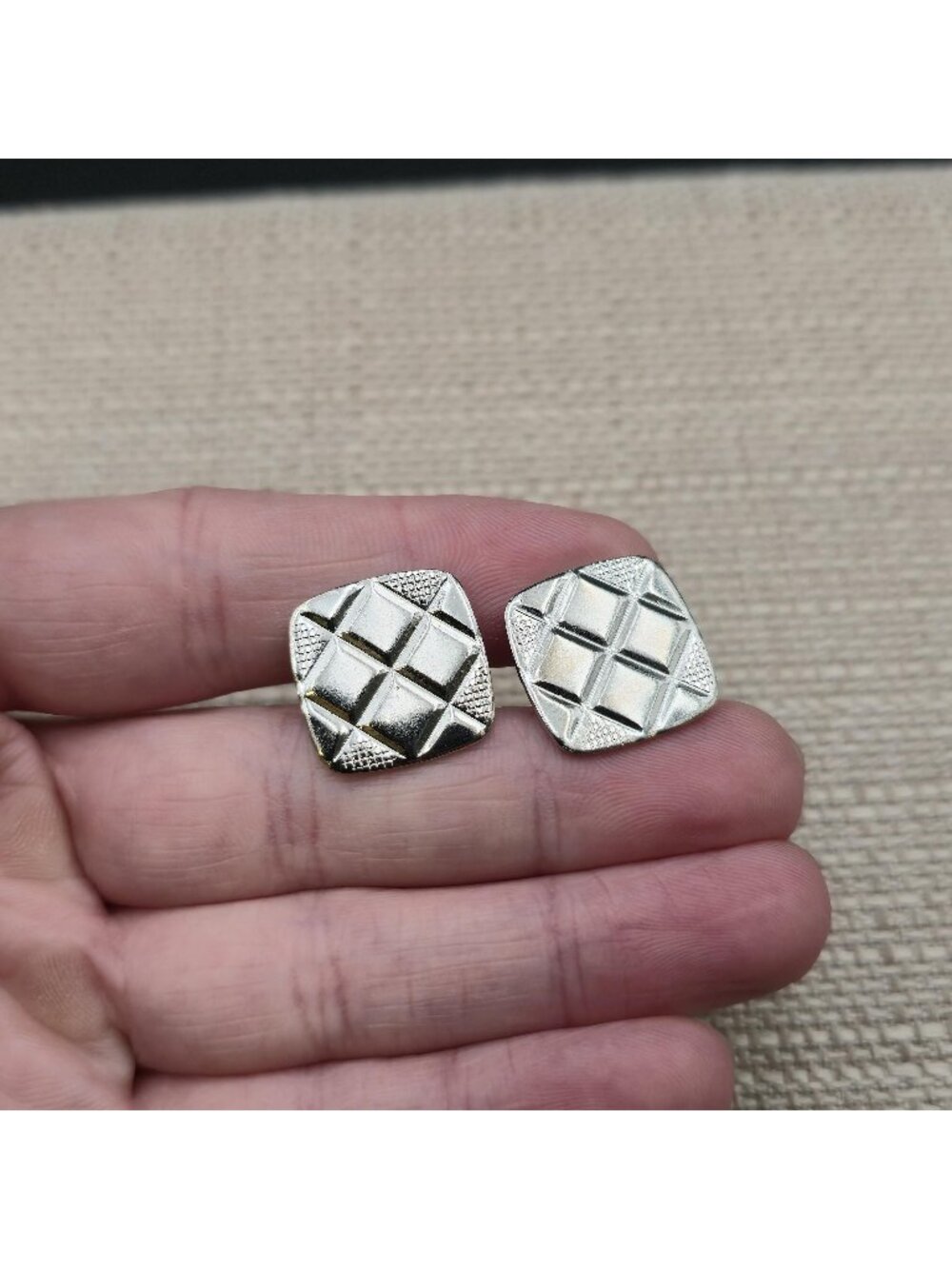Vintage Stag Mid Century Checkerboard Textured Geometric Cufflinks A8928